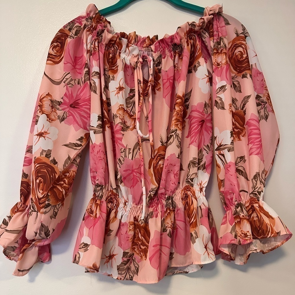 Women’s Boho Floral Print Ruffle Sleeve Blouse size S